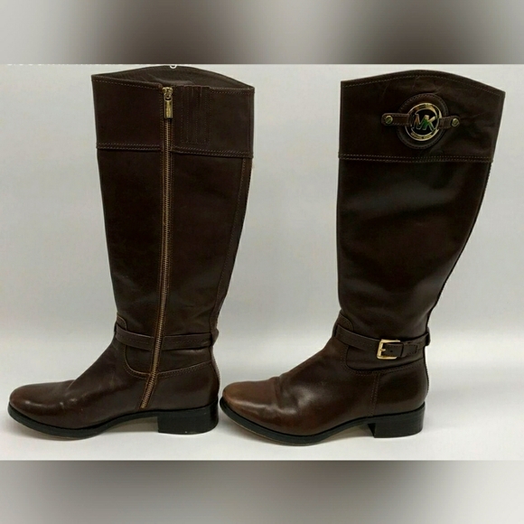 Michael Kors MK Leather Stockard Cognac Brown Tall Riding Boots Sz 8.5 - Picture 2 of 6
